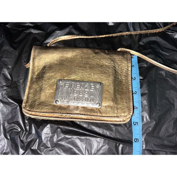 RARE POLLY BERGEN VINTAGE METALLIC GOLD LEATHER FIRENZE 1989 VIA TORNABUONI BAG - Picture 1 of 7
